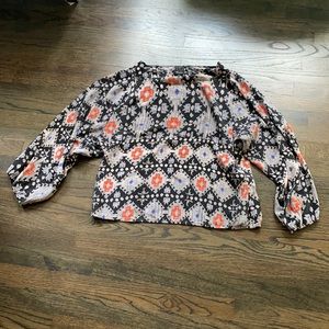 Ella Moss Black Orange Silk Aztec Blouse M Medium